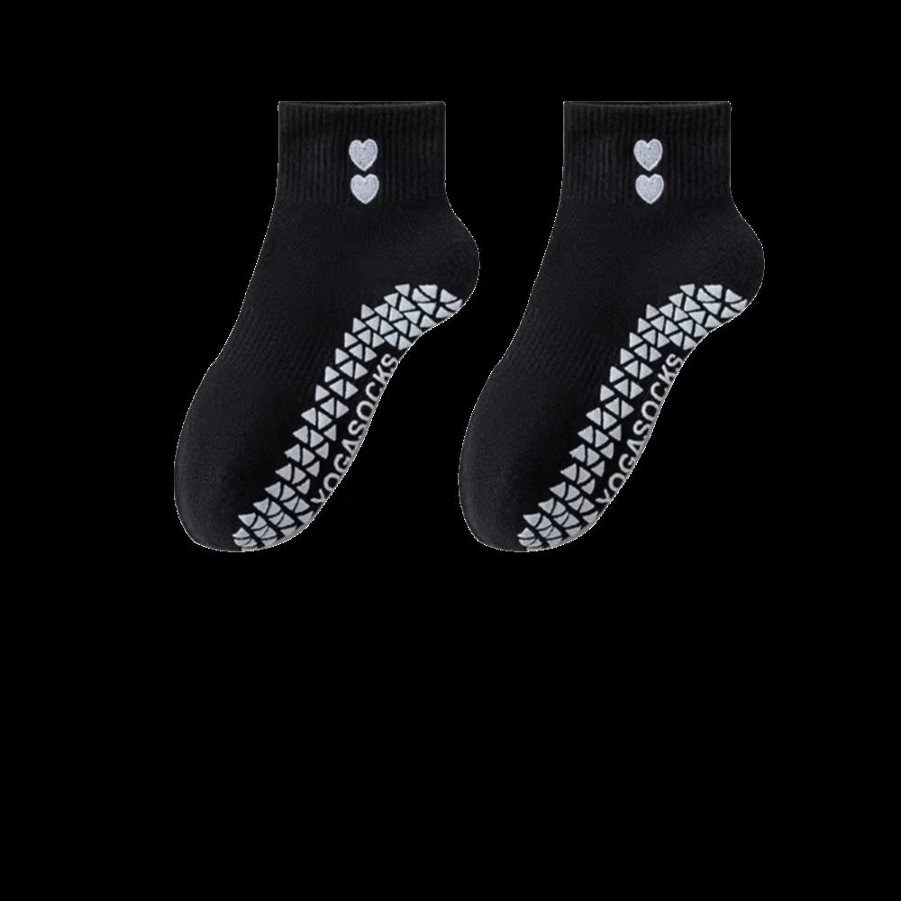 New Cotton Pilates Socks Harajuku Street Sweat-Absorbent Heart Embroidery Socks Non-Slip Grip Casual Mid Tube Socks