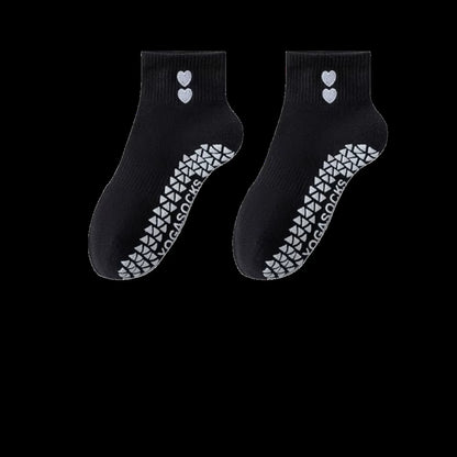 New Cotton Pilates Socks Harajuku Street Sweat-Absorbent Heart Embroidery Socks Non-Slip Grip Casual Mid Tube Socks