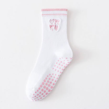 New Cotton Pilates Socks Harajuku Street Breathable Cherry Embroidery Socks Sweat-Absorbent Non-Slip Grip Yoga Socks