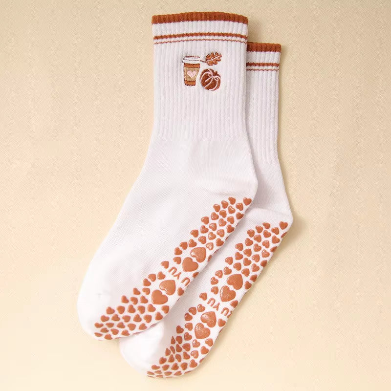 Yoga Socks Women Cotton Embroidered Dot Silicone Non-Slip Grip Pilates Crew Socks