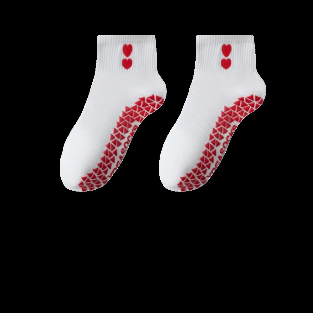 New Cotton Pilates Socks Harajuku Street Sweat-Absorbent Heart Embroidery Socks Non-Slip Grip Casual Mid Tube Socks