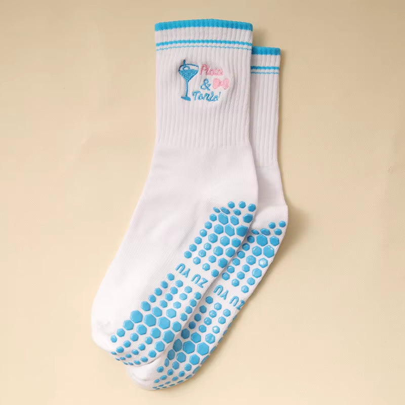 Yoga Socks Women Cotton Embroidered Dot Silicone Non-Slip Grip Pilates Crew Socks