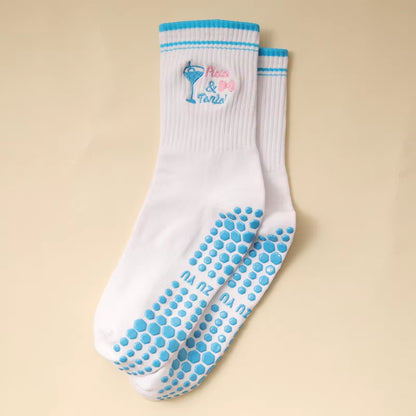 Yoga Socks Women Cotton Embroidered Dot Silicone Non-Slip Grip Pilates Crew Socks