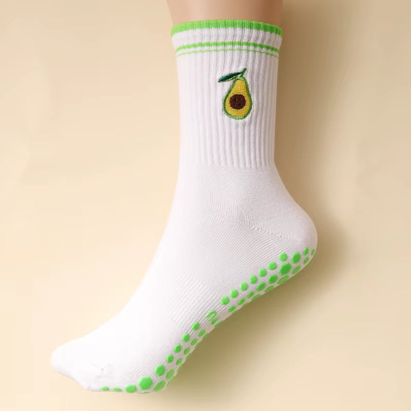 Yoga Socks Women Cotton Embroidered Dot Silicone Non-Slip Grip Pilates Crew Socks