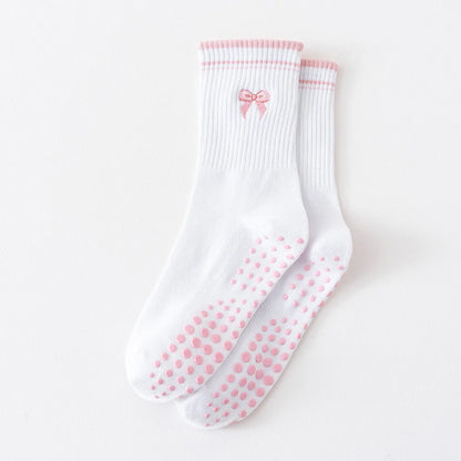 New Cotton Pilates Socks Harajuku Street Breathable Cherry Embroidery Socks Sweat-Absorbent Non-Slip Grip Yoga Socks