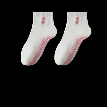 New Cotton Pilates Socks Harajuku Street Sweat-Absorbent Heart Embroidery Socks Non-Slip Grip Casual Mid Tube Socks