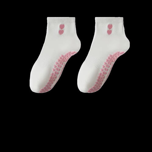 New Cotton Pilates Socks Harajuku Street Sweat-Absorbent Heart Embroidery Socks Non-Slip Grip Casual Mid Tube Socks