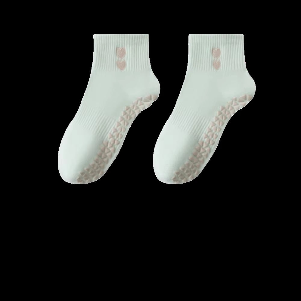 New Cotton Pilates Socks Harajuku Street Sweat-Absorbent Heart Embroidery Socks Non-Slip Grip Casual Mid Tube Socks