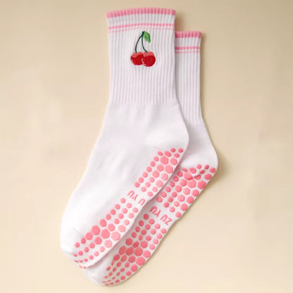 Yoga Socks Women Cotton Embroidered Dot Silicone Non-Slip Grip Pilates Crew Socks