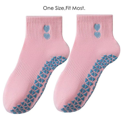 New Cotton Pilates Socks Harajuku Street Sweat-Absorbent Heart Embroidery Socks Non-Slip Grip Casual Mid Tube Socks