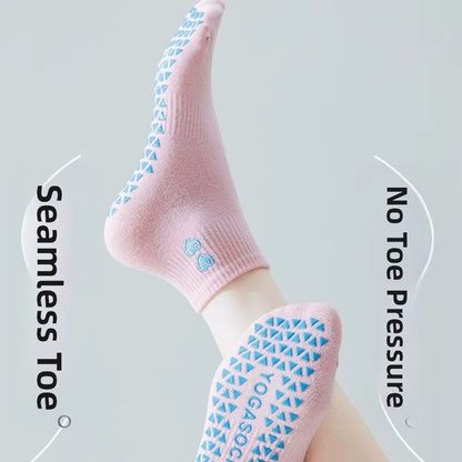 New Cotton Pilates Socks Harajuku Street Sweat-Absorbent Heart Embroidery Socks Non-Slip Grip Casual Mid Tube Socks