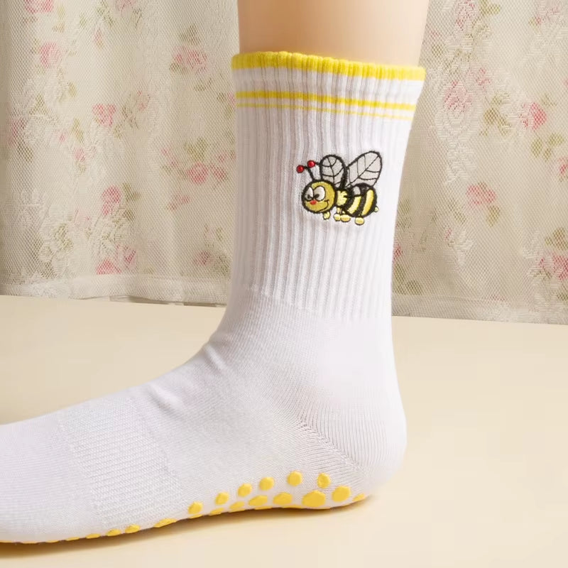 Yoga Socks Women Cotton Embroidered Dot Silicone Non-Slip Grip Pilates Crew Socks
