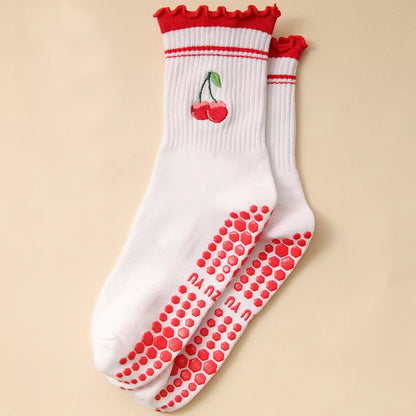 Yoga Socks Women Cotton Embroidered Dot Silicone Non-Slip Grip Pilates Crew Socks