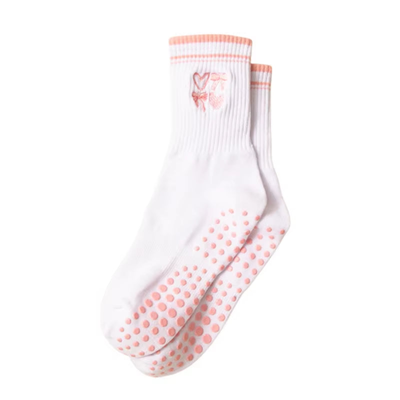 Yoga Socks Women Cotton Embroidered Dot Silicone Non-Slip Grip Pilates Crew Socks