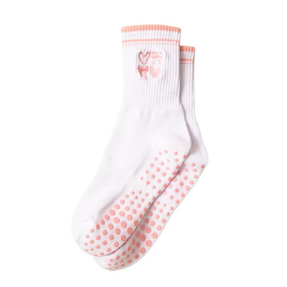 Yoga Socks Women Cotton Embroidered Dot Silicone Non-Slip Grip Pilates Crew Socks