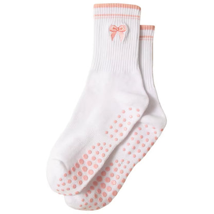Yoga Socks Women Cotton Embroidered Dot Silicone Non-Slip Grip Pilates Crew Socks