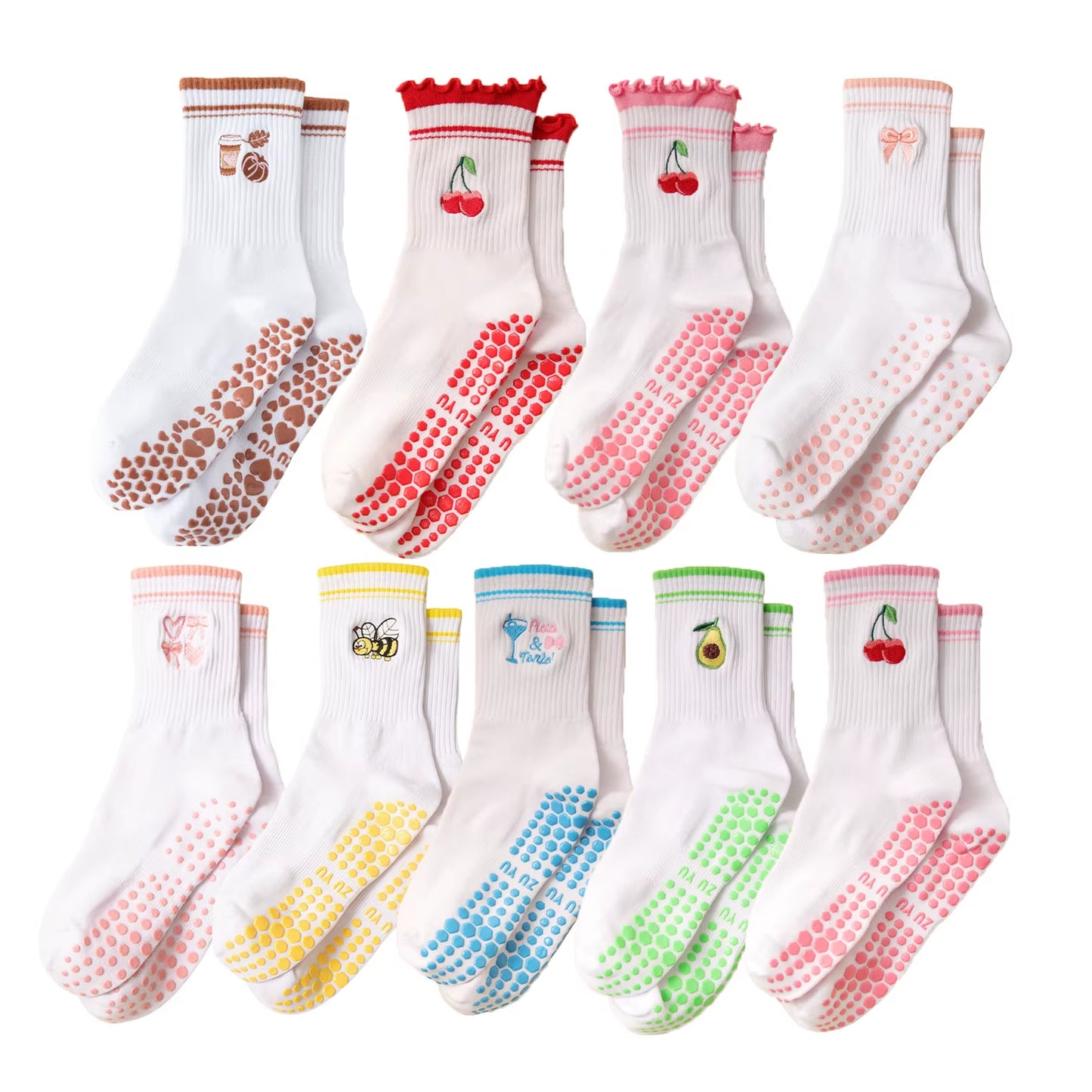 Yoga Socks Women Cotton Embroidered Dot Silicone Non-Slip Grip Pilates Crew Socks