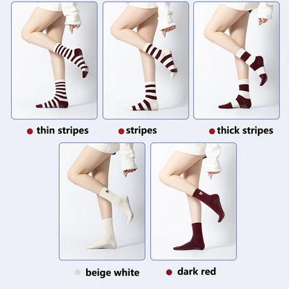 Dark Red Stripes Yoga Pilates Socks for Women Non-Slip Floor Sports Calf Socks Fashion All-Match Trend Socks