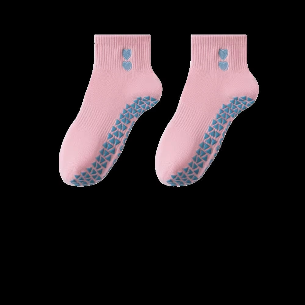New Cotton Pilates Socks Harajuku Street Sweat-Absorbent Heart Embroidery Socks Non-Slip Grip Casual Mid Tube Socks
