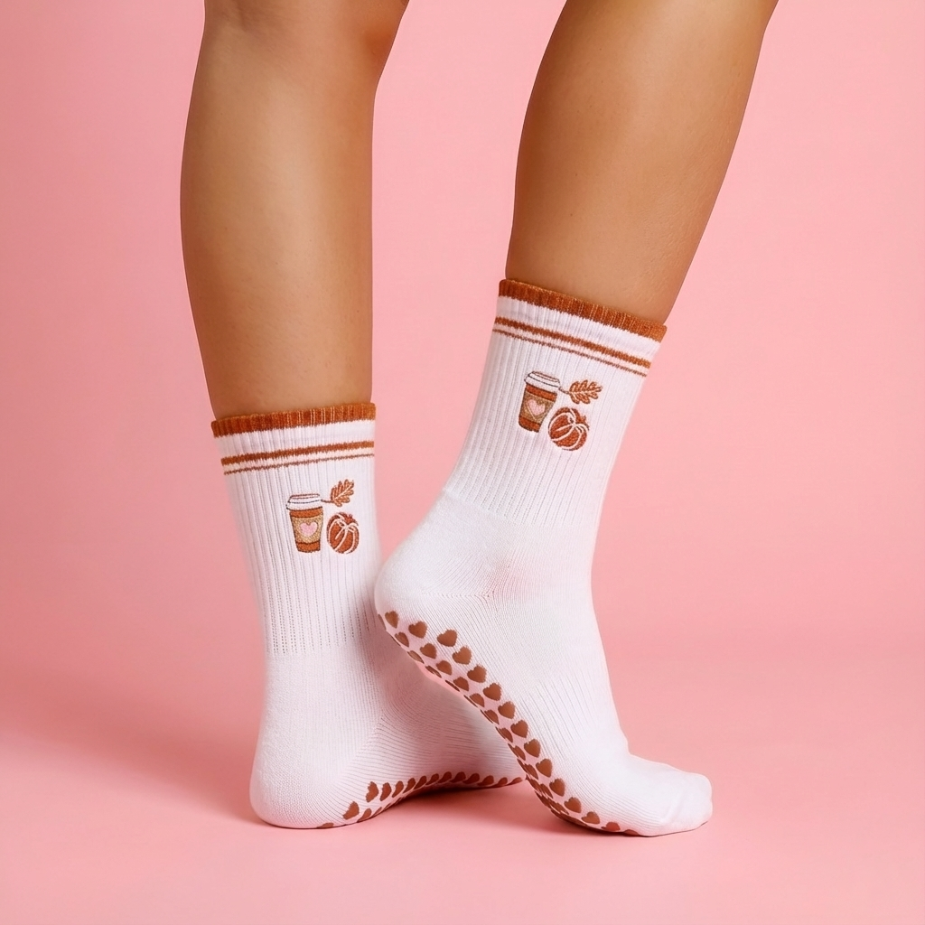 Yoga Socks Women Cotton Embroidered Dot Silicone Non-Slip Grip Pilates Crew Socks