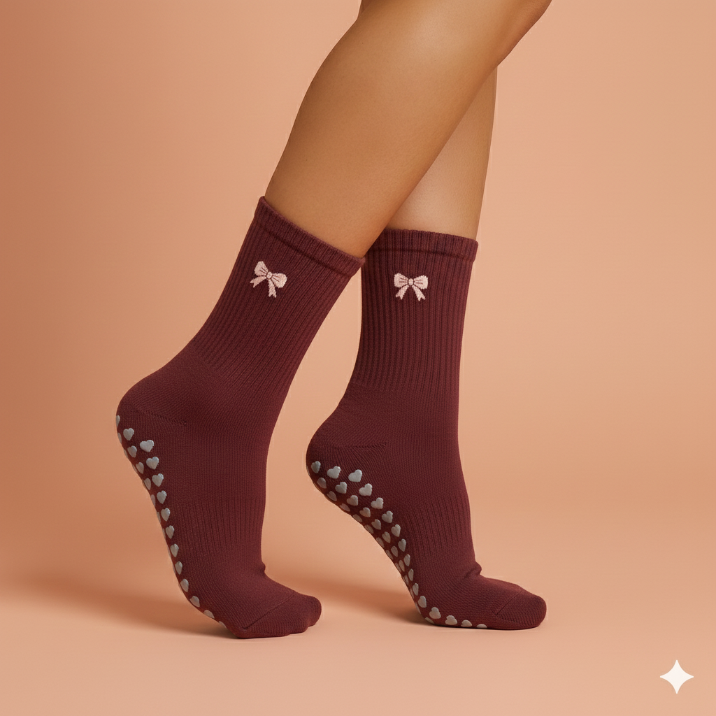 Dark Red Stripes Yoga Pilates Socks for Women Non-Slip Floor Sports Calf Socks Fashion All-Match Trend Socks