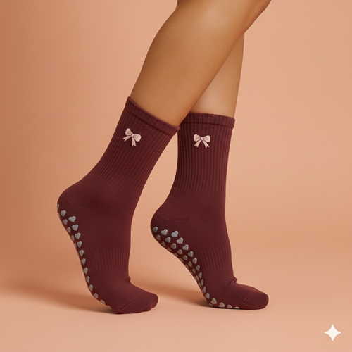 Dark Red Stripes Yoga Pilates Socks for Women Non-Slip Floor Sports Calf Socks Fashion All-Match Trend Socks