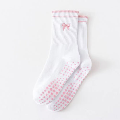 New Cotton Pilates Socks Harajuku Street Breathable Cherry Embroidery Socks Sweat-Absorbent Non-Slip Grip Yoga Socks