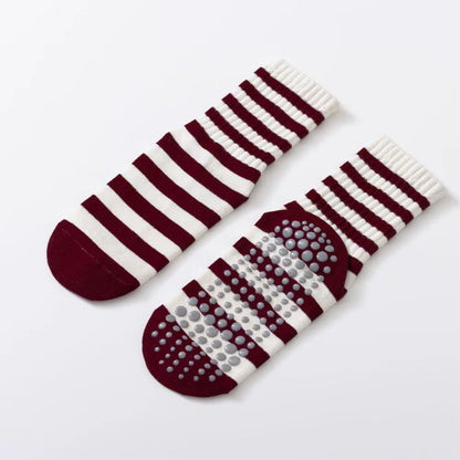 Dark Red Stripes Yoga Pilates Socks for Women Non-Slip Floor Sports Calf Socks Fashion All-Match Trend Socks
