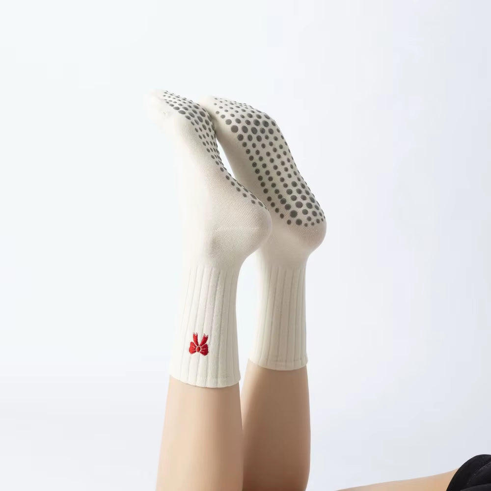 Dark Red Stripes Yoga Pilates Socks for Women Non-Slip Floor Sports Calf Socks Fashion All-Match Trend Socks