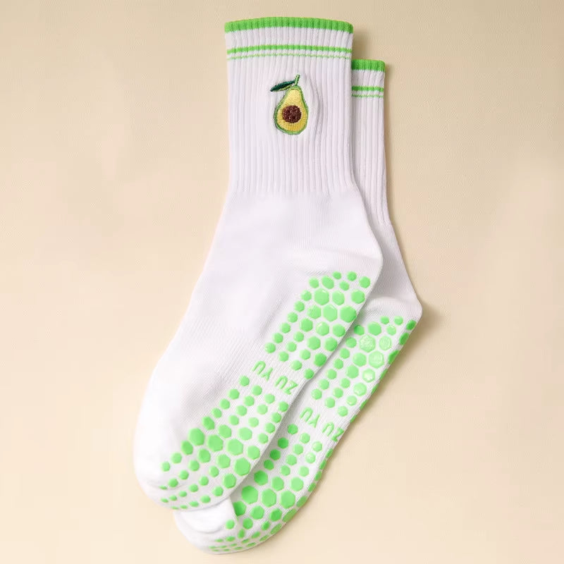 Yoga Socks Women Cotton Embroidered Dot Silicone Non-Slip Grip Pilates Crew Socks