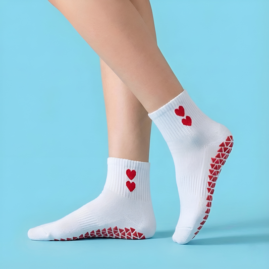 White On Red Heart Luxe Non-Slip Socks