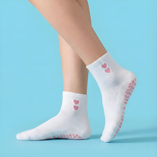 white On Pink Heart Luxe Non-Slip Socks
