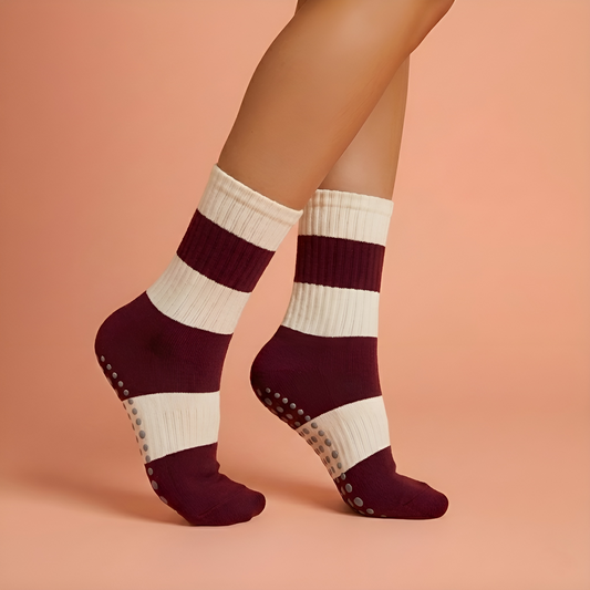 Burgundy Stripe Luxe Non-Slip Socks