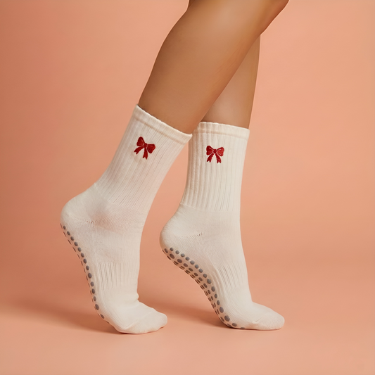 Cream Bow Luxe Non-Slip Socks